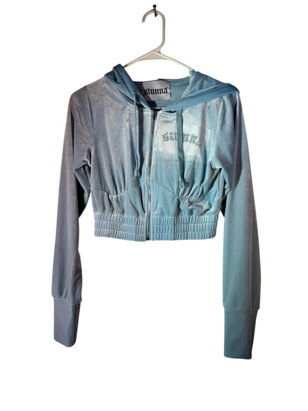 Y2K stunna babydoll Light Blue Cropped Hoodie Jacket